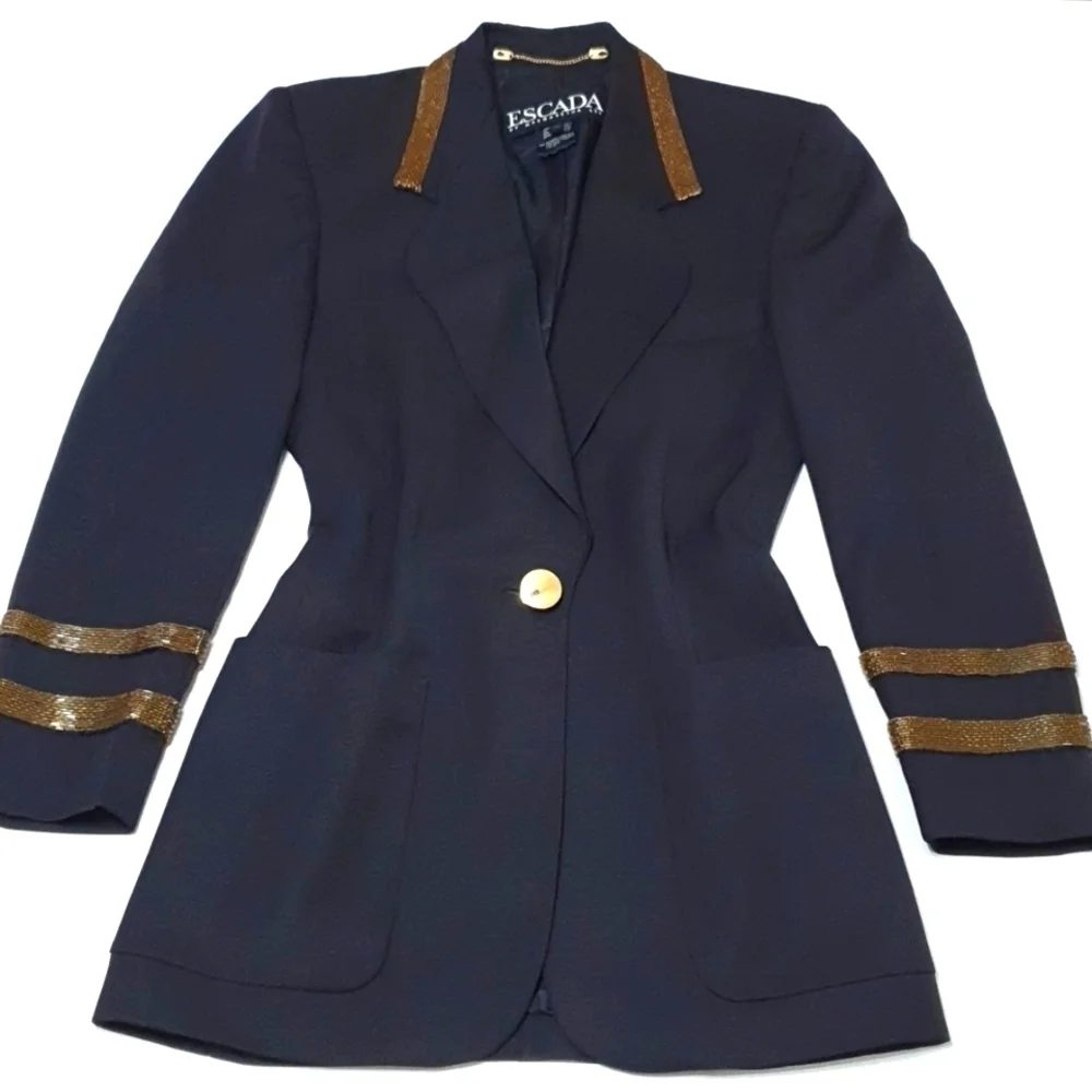 Escada 100% Wool Beaded Trim Coat